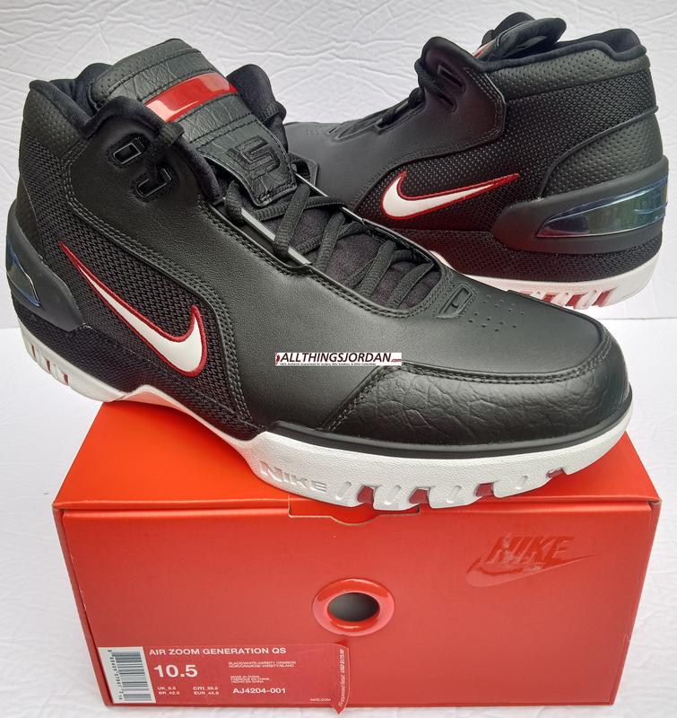Nike Air Zoom Generation QS (Lebron James 1st shoe) (Black/White-Varsity Crimson) AJ4204 001  Size US 10.5M