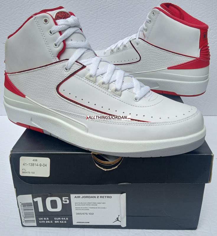 Air Jordan 2 Retro (White/Black-Varsity Red/Cmnt gry) 385475 102 Size US 10.5