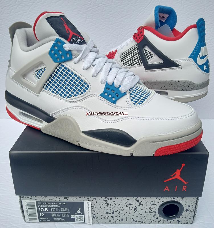 Air Jordan 4 Retro SE (what the 4's) (White/Military Blue-Fire Red) CI118 146 Size US 10.5M