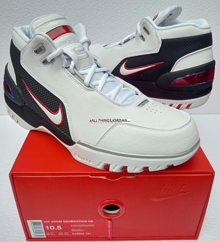 Nike Air Zoom Generation QS (Lebron James 1st shoe) (White/White-Varsity Crimson) AJ4204 101  Size US 10.5M