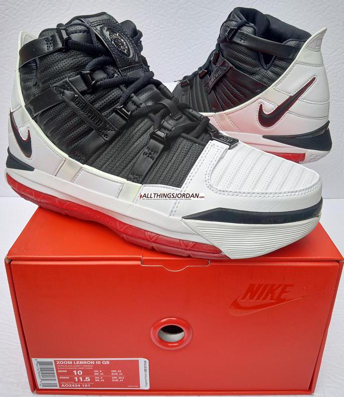 Nike Air Zoom Lebron III QS (Lebron James 3rd shoe) (White/Black-Varsity Crimson) AO2434 101  Size US 10M
